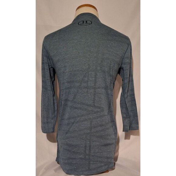 Under Armour Mens Threadborne Heat Gear Fitted 3/4 Sleeve Heather Blue Top Sz M - Picture 2 of 4